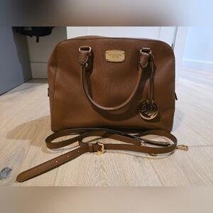 Michael Kors Cognac Saffiano Leather Dome Satchel with Detachable Strap